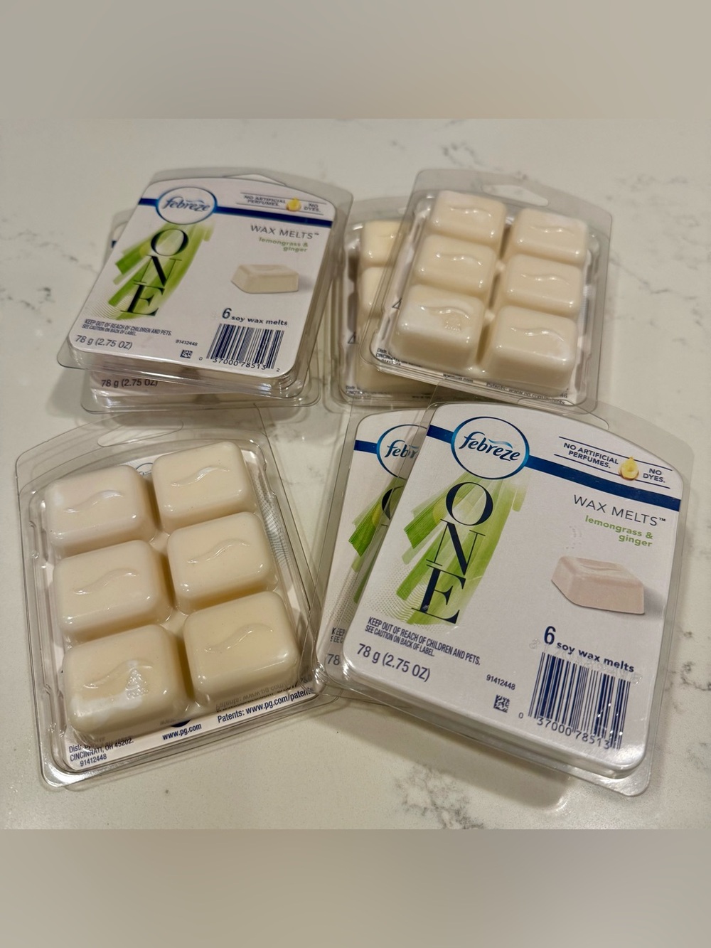 🍋 Lot 7 Febreze ONE soy Wax Melts Lemongrass Ginger NIP HTF 6 count